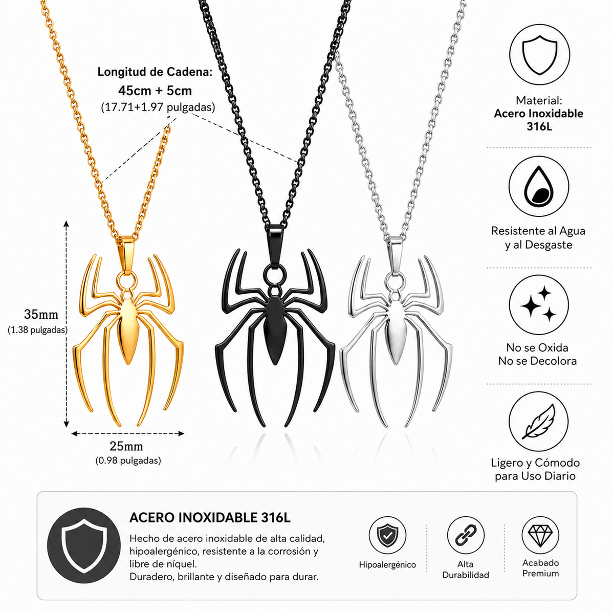 Collar Araña de acero inoxidable