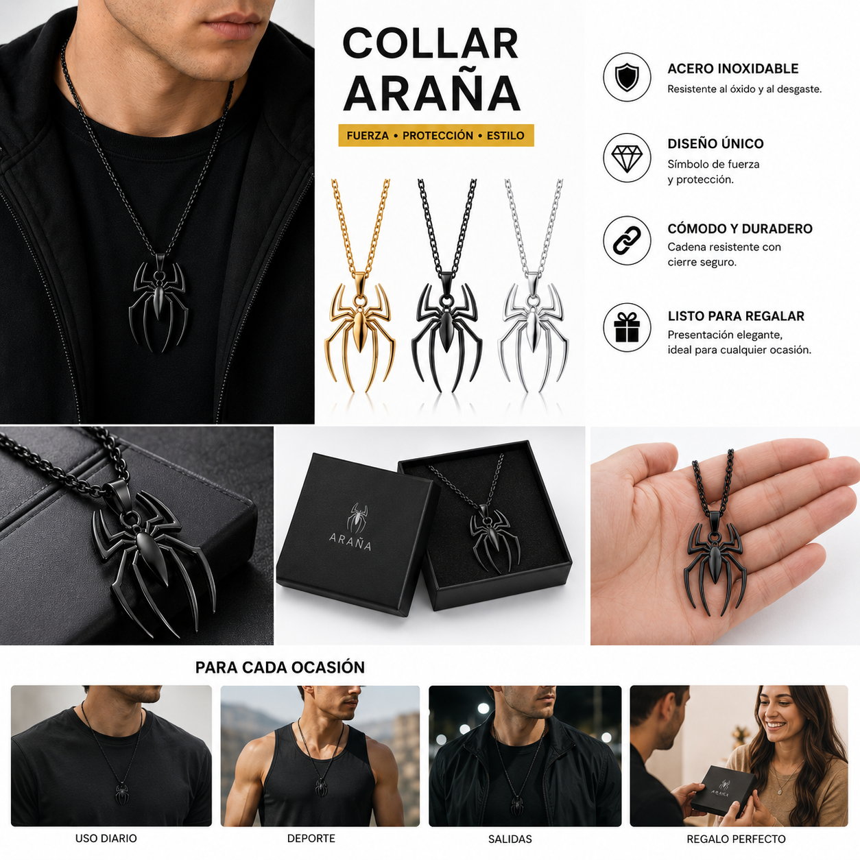 Collar Araña de acero inoxidable